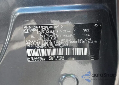 2017 Toyota Rav4 Le из США, поврежденный, VIN JTMZFREV5HJ146317